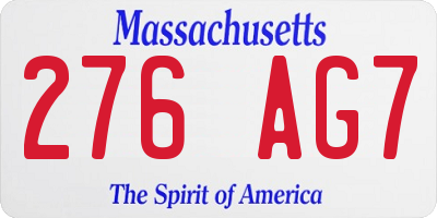MA license plate 276AG7