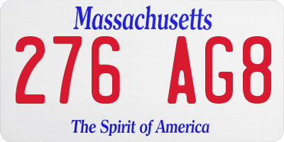 MA license plate 276AG8
