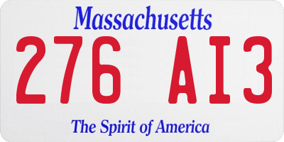 MA license plate 276AI3