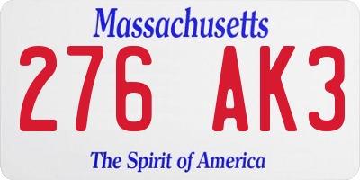 MA license plate 276AK3