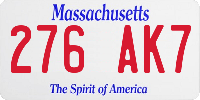 MA license plate 276AK7