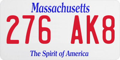 MA license plate 276AK8