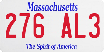 MA license plate 276AL3