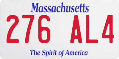 MA license plate 276AL4