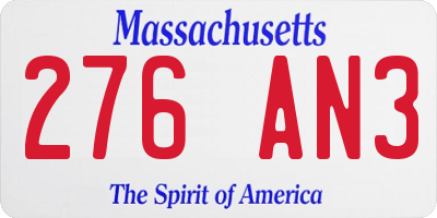 MA license plate 276AN3
