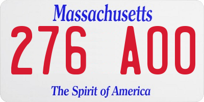 MA license plate 276AO0