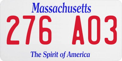 MA license plate 276AO3