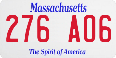 MA license plate 276AO6
