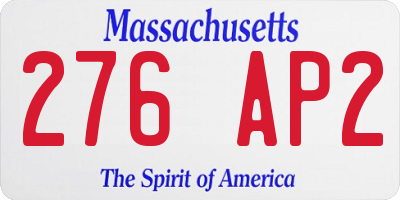 MA license plate 276AP2