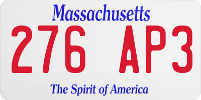 MA license plate 276AP3