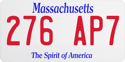 MA license plate 276AP7