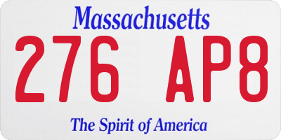 MA license plate 276AP8