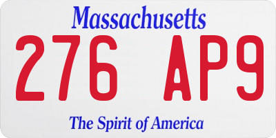 MA license plate 276AP9