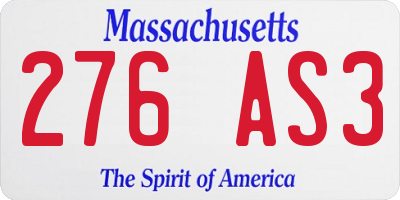 MA license plate 276AS3