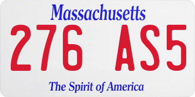 MA license plate 276AS5