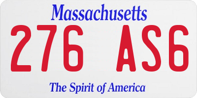 MA license plate 276AS6