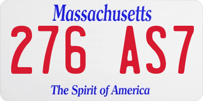 MA license plate 276AS7