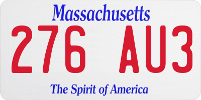 MA license plate 276AU3