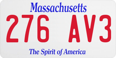 MA license plate 276AV3