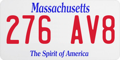MA license plate 276AV8