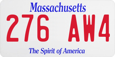 MA license plate 276AW4