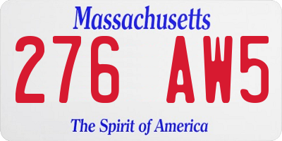 MA license plate 276AW5