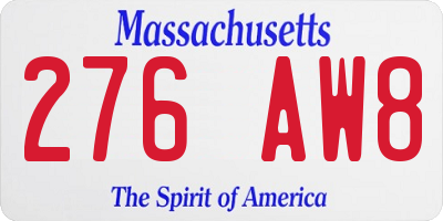 MA license plate 276AW8