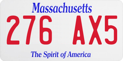MA license plate 276AX5