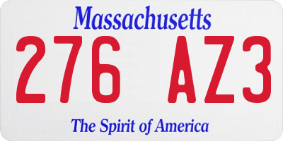 MA license plate 276AZ3