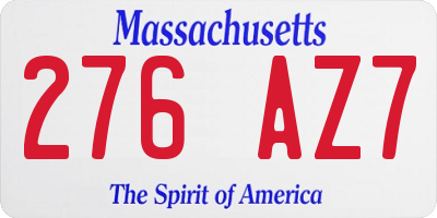 MA license plate 276AZ7