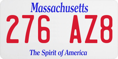 MA license plate 276AZ8
