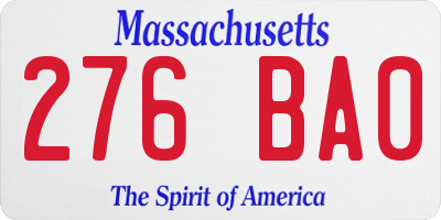 MA license plate 276BA0
