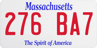 MA license plate 276BA7