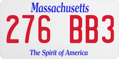 MA license plate 276BB3