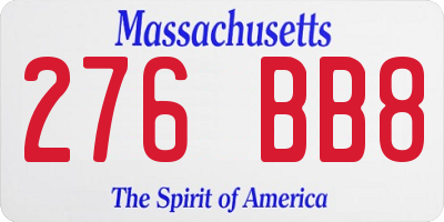 MA license plate 276BB8