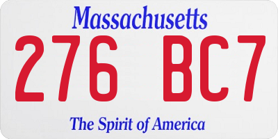 MA license plate 276BC7