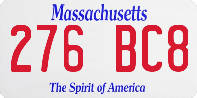 MA license plate 276BC8
