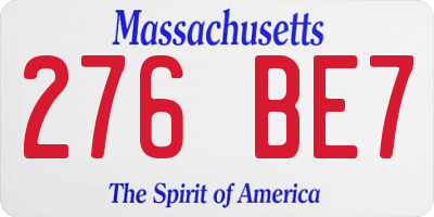 MA license plate 276BE7