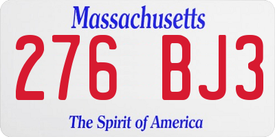 MA license plate 276BJ3