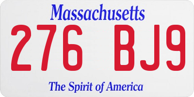 MA license plate 276BJ9