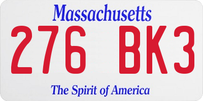 MA license plate 276BK3