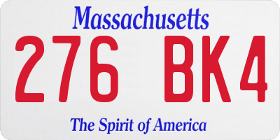 MA license plate 276BK4
