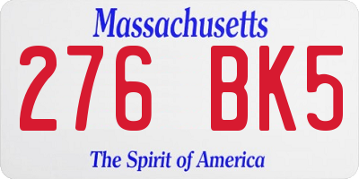 MA license plate 276BK5