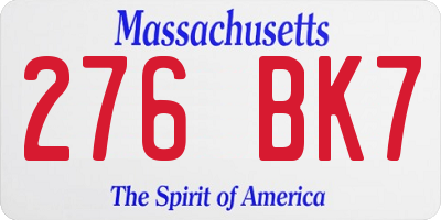 MA license plate 276BK7