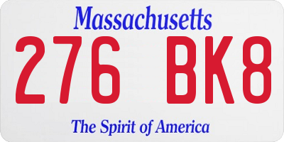 MA license plate 276BK8