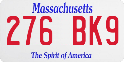 MA license plate 276BK9