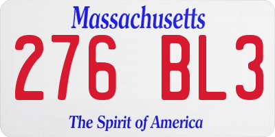 MA license plate 276BL3