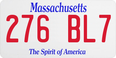 MA license plate 276BL7