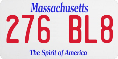 MA license plate 276BL8