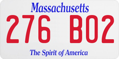 MA license plate 276BO2